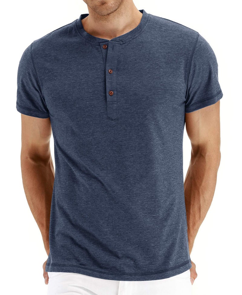 NITAGUT Mens Fashion Casual Front Placket Basic Short Sleeve Henley T-Shirts (Vg-Navy Blue XL) - Image 1